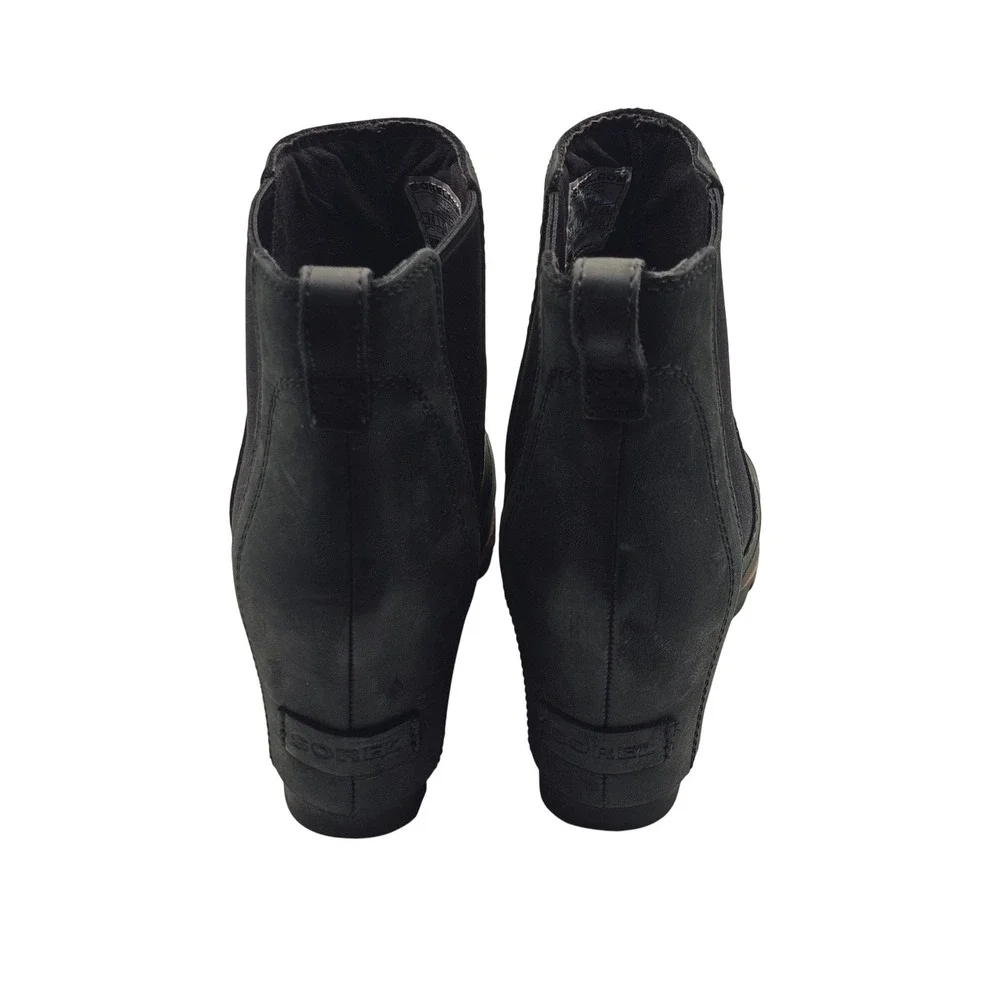 Sorel‎ Lea Wedge Leather Chelsea Boot 7.5 Black Waterproof Outdoor Pull On Tab